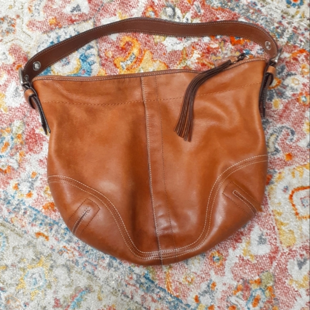 COACH Large Leather and Canvas Hobo Bag